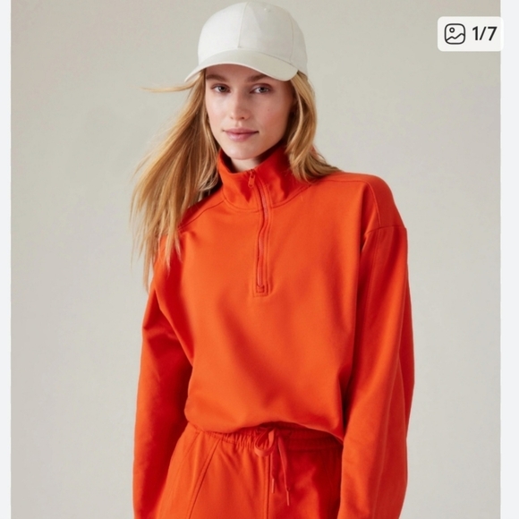 Athleta Orange Retroterry 1/4 Zip Sweater - Picture 1 of 6